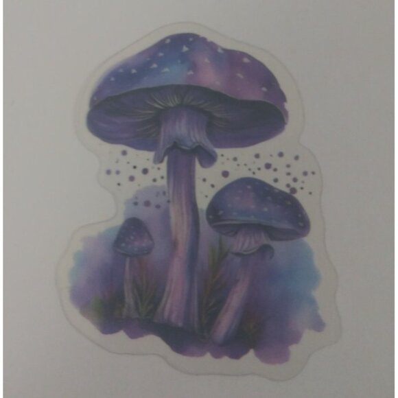 10/$10 Purple Toadstool Mushrooms Transparent Sticker 2.25" x 1.75" (AD) - Picture 2 of 2